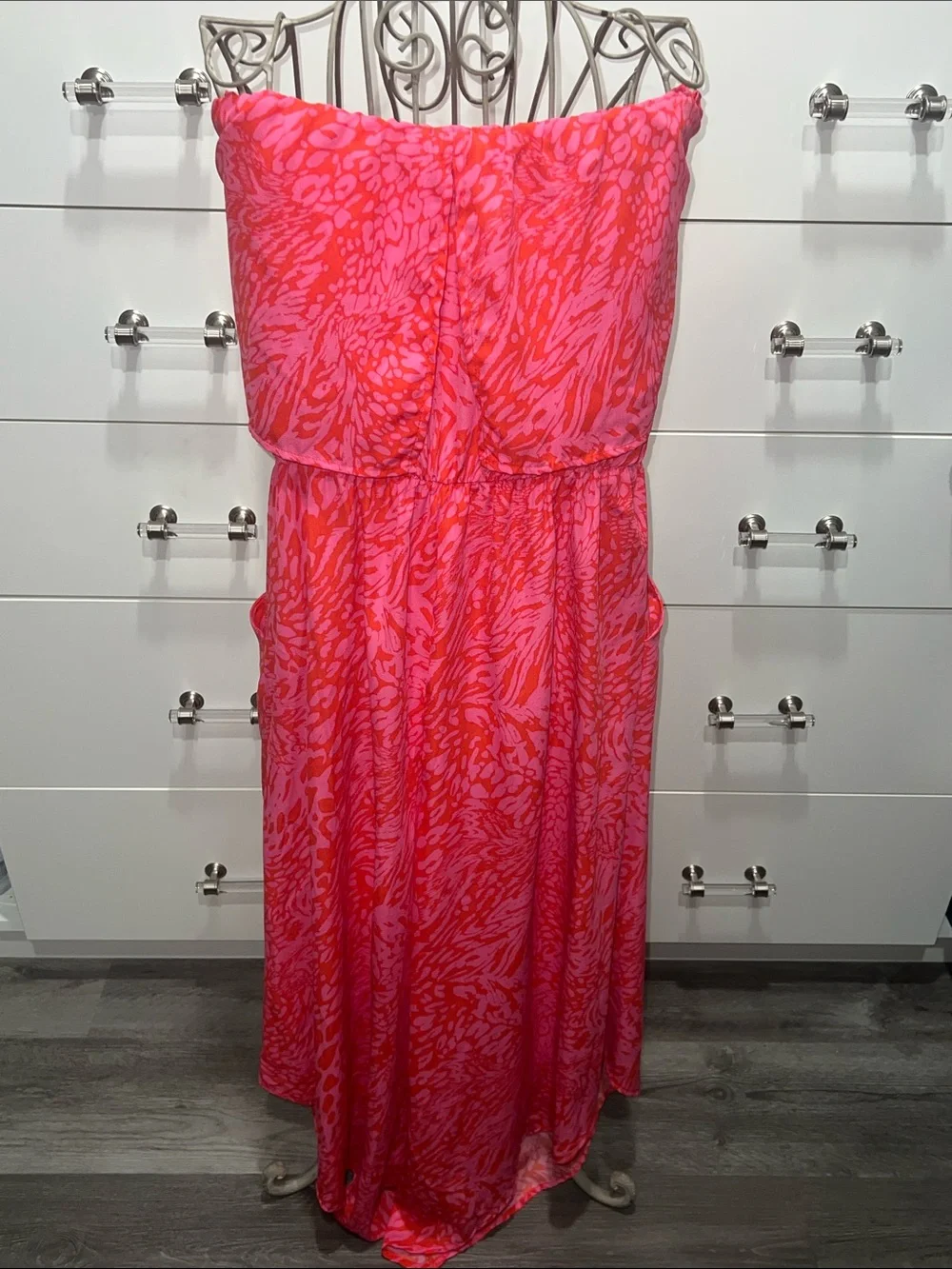 JMP The Label Strapless Wide-Leg Jumpsuit in Bright Pink, size L
